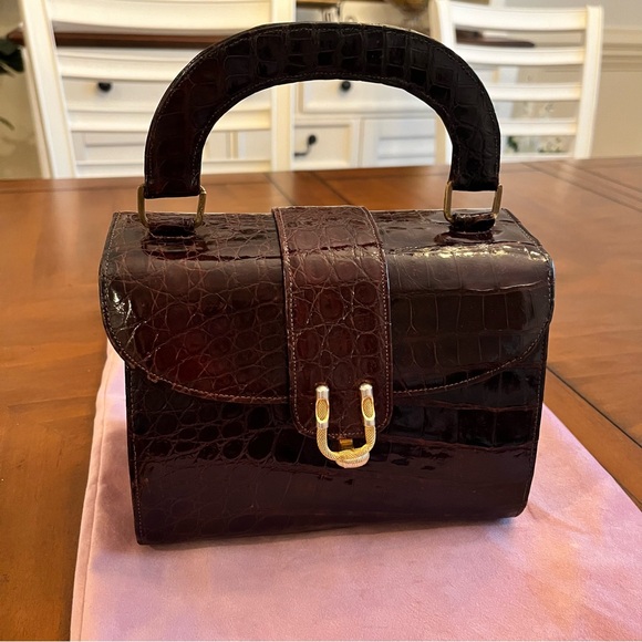 Vintage Crocodile Dark Brown Handbag - Professionally Restored - Picture 1 of 14